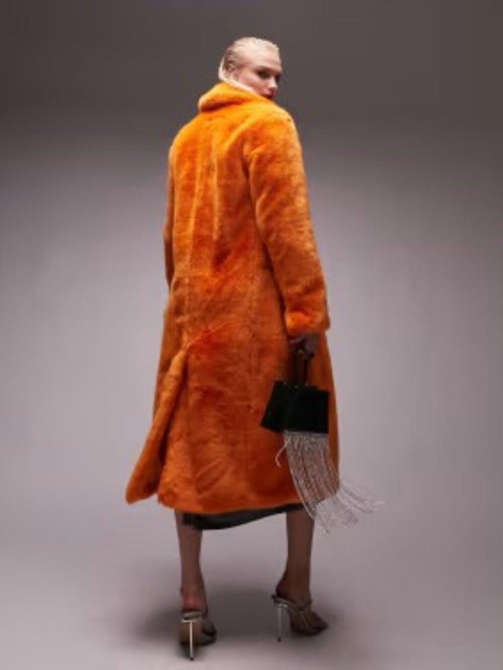 💥SHOWSTOPPER!💥Luxurious Faux Fur Longline Double Breasted Coat in Tangerine - Picture 3 of 16